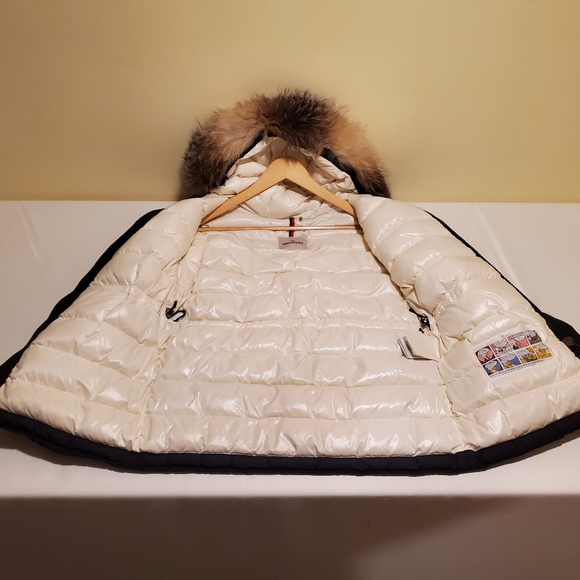 NWT$990 Moncler Kid's Menue Fox Fur Black White Down Puffer Jacket Sz 12A (9-10) - Picture 11 of 16